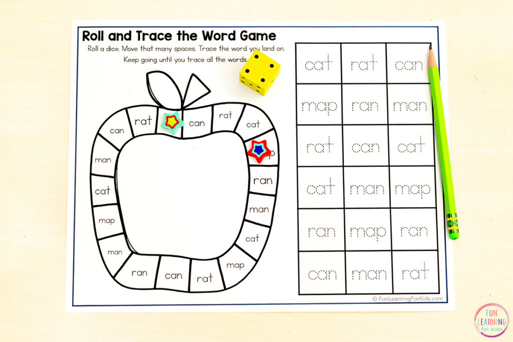 Fall editable worksheet board games for kids to practice letter recognition, reading skills, sight words and more.