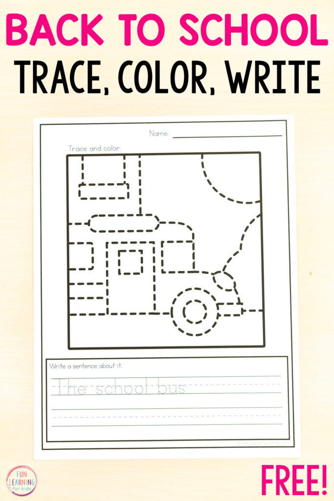 Back to school coloring sheets for kids to use for writing practice as well.