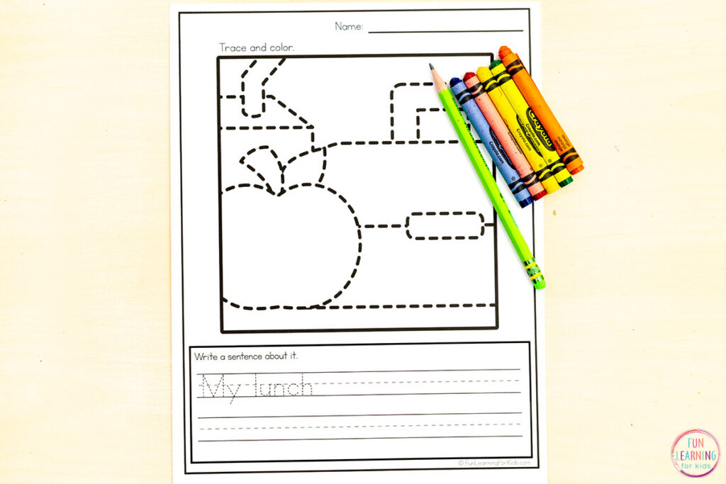 Back to school writing activity sheets for kindergarten and first grade.