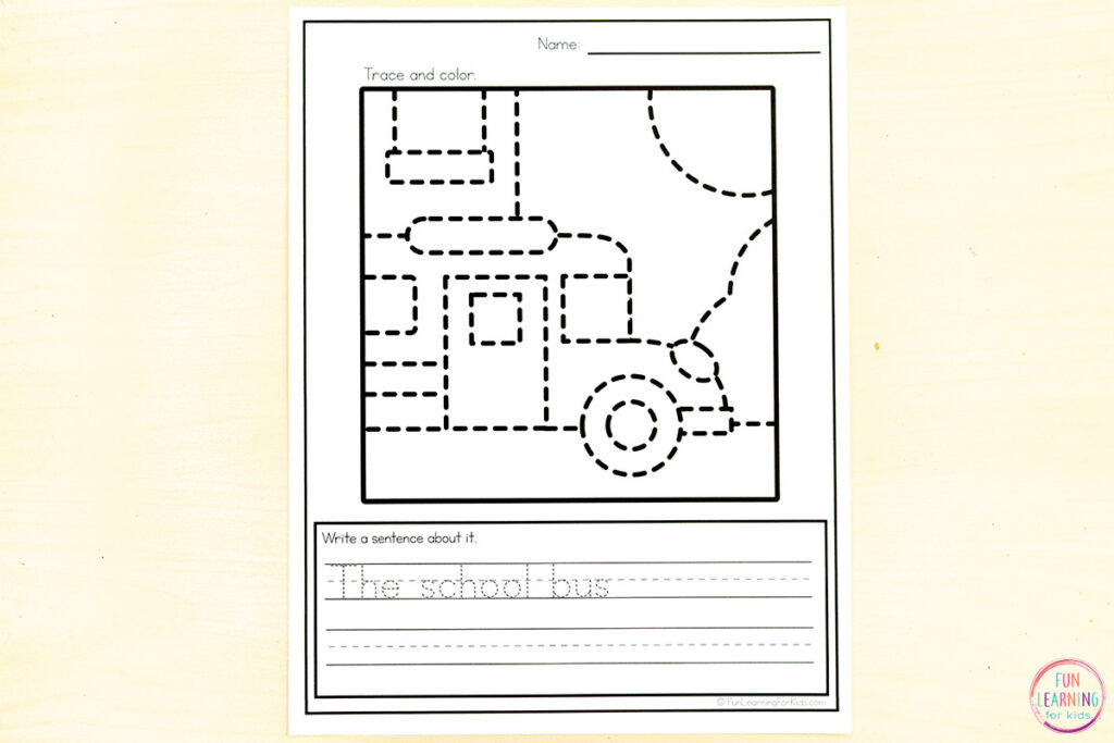 Back to school coloring sheets with writing prompt.