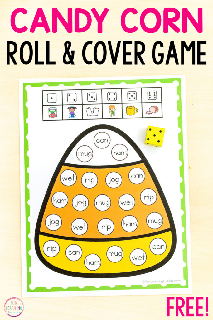 Fall Halloween CVC word game for kids who are learning to read CVC words. A fun way to practice blending and segmenting CVC words.