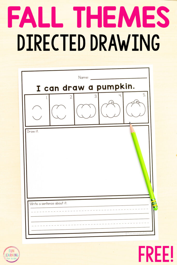 Directed drawing sheets writing activity for fall lesson plans in kindergarten, first and second grade.