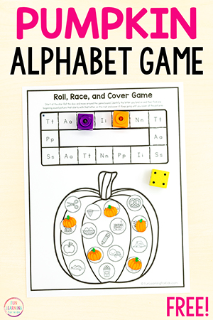 Pumpkin Roll, Race and Cover Letter Sounds Alphabet Game