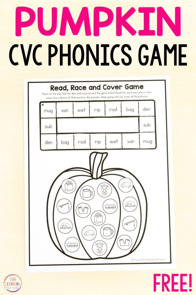Free printable roll and read game sheets for fall literacy lessons and practice. Build reading fluency in a fun way!