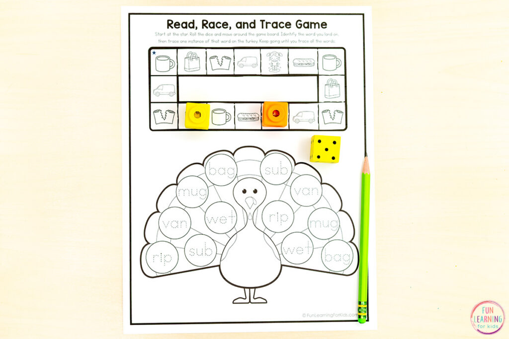 Turkey reading game for Thanksgiving reading practice and fun!