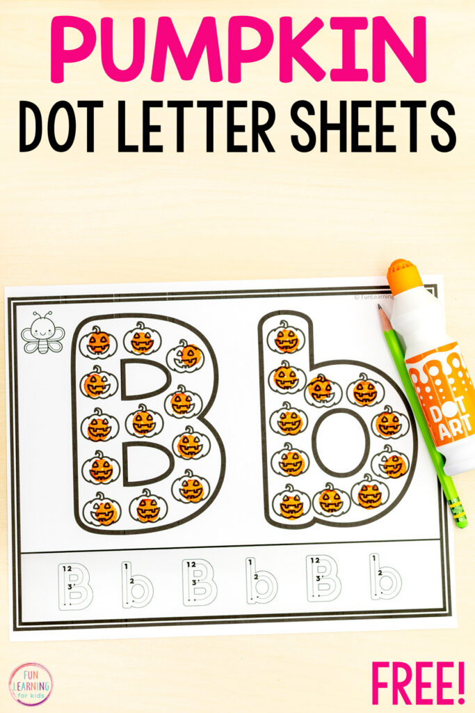 Jack O' Lantern alphabet worksheets for use with dot markers. Add to October alphabet lesson plans.